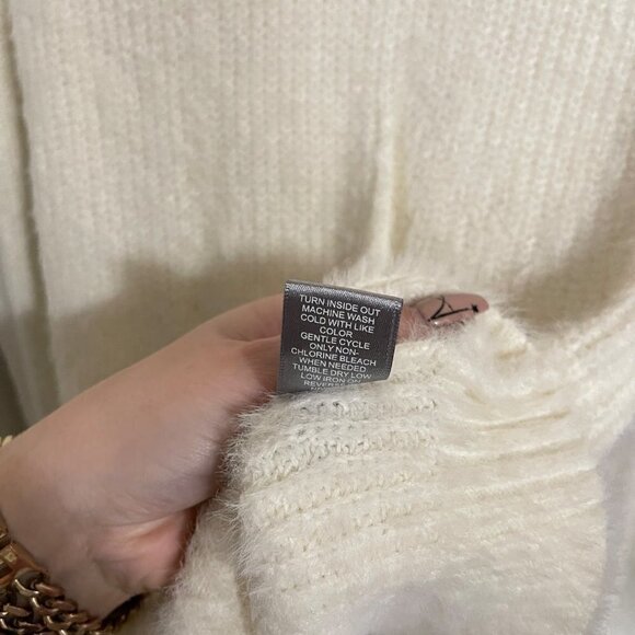 Marled Womens Ivory White Eyelash Fuzzy Soft Mockneck Long Sleeve Sweater Small - Picture 4 of 6